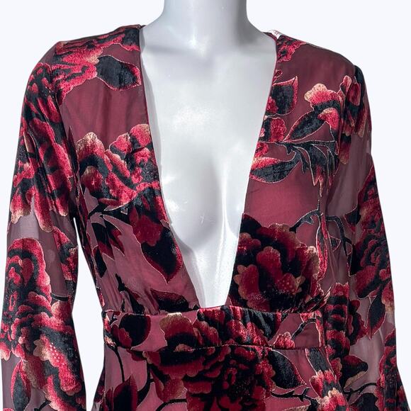 Missguided NEW Devore V-Neck Tea Dress 6 Velvet Burnout Whimsygoth Fairy Grunge - Picture 3 of 9